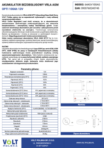 Akumulator AGM VOLT POLSKA OPTI100-12 - 12V 100Ah